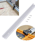 Hardcore 400mm Aluminum T Track And T Slot Kit For Woodworking Shop Builds With Precision Miter Jig Straight Edge Guide, showing guide rail and screws.