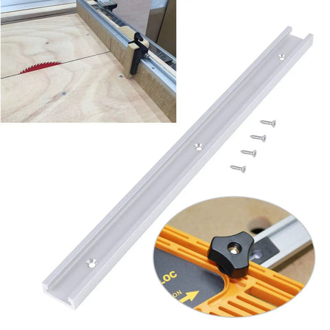 Hardcore 400mm Aluminum T Track And T Slot Kit For Woodworking Shop Builds With Precision Miter Jig Straight Edge Guide, showing guide rail and screws.