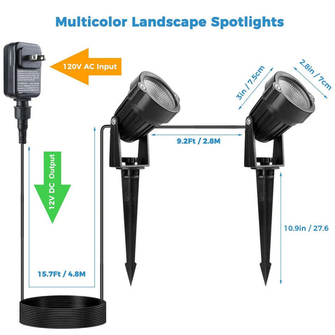 Color Changing RGB Outdoor Yard Spot Lights With Remote 12V Low Voltage Waterproof Landscape Uplights For Garden Lawn Path Porch And House With Timer And Memory Function (4 Lights)