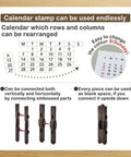 Instructional image showing features of Straight Up Game Changing Perpetual Calendar Stamp Set with rearrangement tips.