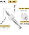 Micro Drill Bit Set 0.1mm To 3mm In 30 Pcs, Tungsten Carbide Bits with diagram highlighting 135-degree point and locating ring