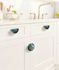 2 Pack Teal Blue And Gold Fluid Art Cabinet Pulls With 3 Inch Center Hole on white kitchen cabinets