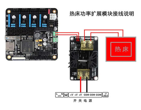 Two Pack 3D Printer Heat Bed Power Module 25A MOSFET Expansion Board With Snowflake Heatsink High Current Load Hotend and Bed Upgrade Kit Includes Cables for Lerdge and Other Printers. Wiring diagram for 3D printer heat bed module