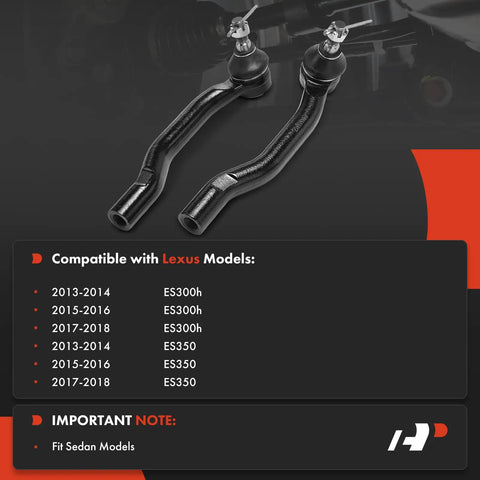 Front Outer Tie Rod End Replacement For Lexus ES 2013-2018 ES300h ES350 - Fixes Uneven Tire Wear, Front Outer Left And Right, Driver And Passenger Side, Professional Suspension Replacement Part, pair of black steel tie rods