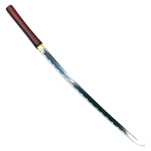 Handmade Japanese Shirasaya Samurai Katana Sword with full tang razor sharp carbon steel blade, dark stained wood handle.