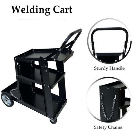 Heavy Duty Welding Cart For MIG And TIG Welders And Plasma Cutters Black Steel Cart Built To Last With 176 LB Weight Capacity