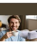 Level Up Your Brew Game With Top Tier Replacement Charcoal Water Filters Compatible With Major Coffee Makers Banish Chlorine Stink And Grime For That Crisp Refreshing Sip Vibe. A man smiling with a coffee cup, filters visible.