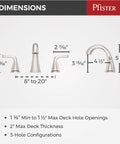 Dimensions of 8 Inch Widespread Bathroom Sink Faucet With Three Holes And Two Handles Brushed Nickel Finish Push And Seal Drain NSF Certified Spot Defense Vanity Faucet.
