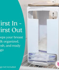 Heavy Duty Breast Milk Storage Tower And Freezer Organizer Rack For New Moms holding flat milk bags, encouraging FIFO setup.