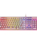 Straight Fire Opto Mechanical Gaming Keyboard With Custom RGB Backlighting And Wired USB Link For PC Mac Featuring Lightning Response And Smooth Forty Five Gram Actuation For Beast Mode Gamer Sessions, top view with vibrant RGB lighting.