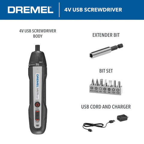 4V Handy Cordless Screwdriver Kit With 6 Power Settings And Smart Stop Technology Includes 7 Screwdriver Bits 1 Bit Extender USB Cable And Power Adapter Included