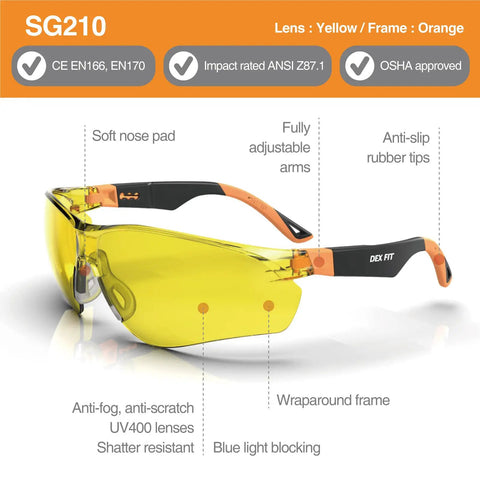 Yellow Lens Safety Glasses with Blue Light Blocking and Night Vision Enhancement for Shooting, Gaming, Low Light Work, Anti Fog Z87.1