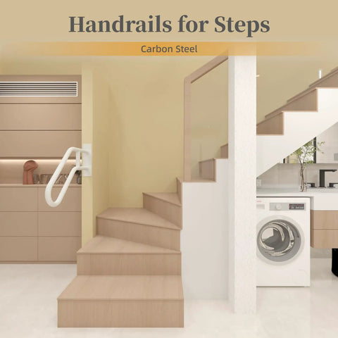 Top Shelf White Handrails For Outdoor Steps Wall Mount And Stair Rails For One To Three Levels With Anti Slip Grip And Heavy Duty Powder Coating For Patios Yards And Balconies on modern staircase.