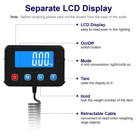 LCD display for Digital Shipping Postal Scale 0.5 Oz Precision, 440 Lb Capacity For Packages, Small Biz, Mail, Warehouse And Home Use