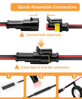 Quick-assemble 2 Pin Waterproof Connectors 14AWG Kit With Male And Female Quick Disconnects for automotive, marine, motorcycle wiring