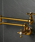 Brass Pot Filler Faucet Wall Mount With Folding Double Joint Swing Arms Titanium Gold Finish Heavy Duty Kitchen Pro Gear