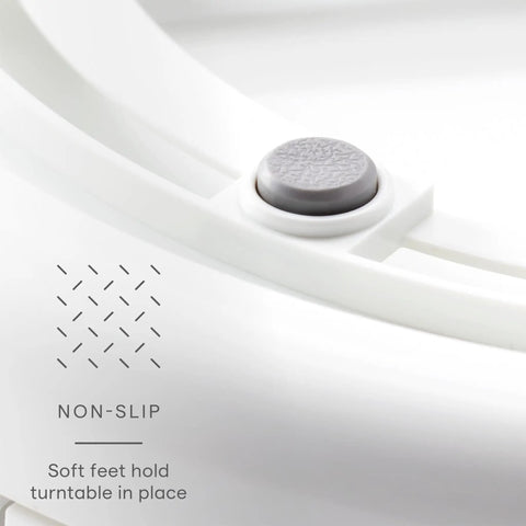 Non-slip foot detail on Under Sink Turntable Organizer With Adjustable Dividers, Lazy Susan For Kitchen Or Bathroom Storage