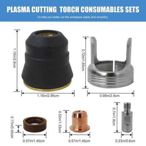 24 Piece IPT40 Plasma Cutter Consumables Kit For Cut 55DS Pro And 65DS with brass and stainless nozzles and retaining caps