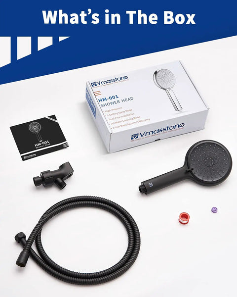 High Pressure Handheld Shower Head Kit With 4 Settings And Beast Mode Jet Water, 59 Inch Stainless Hose, Matte Black HM-001 contents
