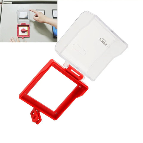 Emergency Stop Switch Cover See Through Protector For Push Button LOTO Safe Guard Durable PC Material, open showing red frame
