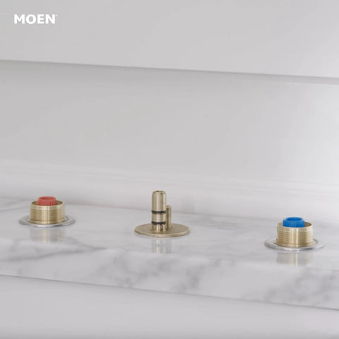 Rough In Water Valve With Drain Assembly For Widespread Bathroom Faucets Half Inch IPS MPact Compatible Faucet Valve System installed