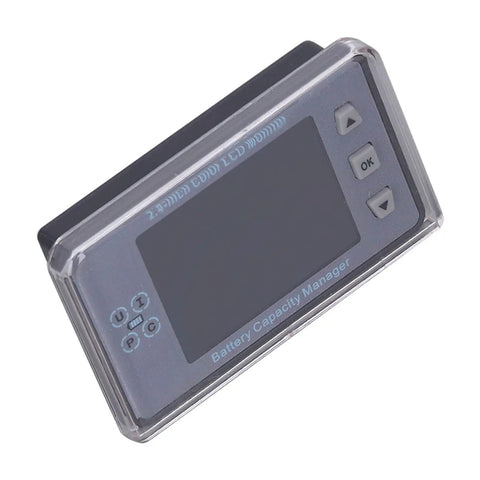 Wireless Battery Monitor With Smart Hall Sensor Tech And Dead Simple Install Featuring A Snappy 2.4 Inch Color LCD Screen For Rock Solid Power Tracking Up To 500 Volts, front view showcasing control buttons.
