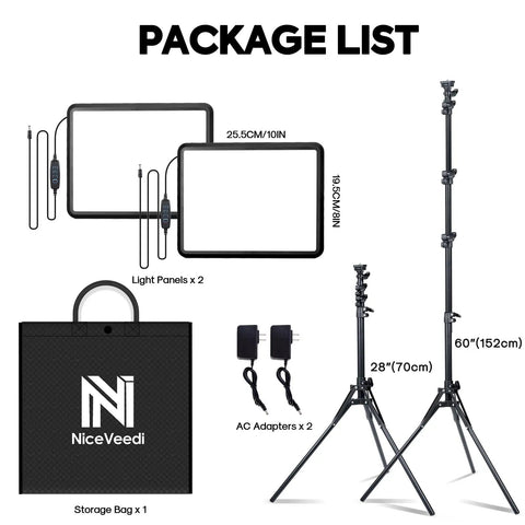 2-Pack 25W LED Video Lighting Kit with Dimmable Studio Lights, 2900K-7000K, 352 LEDs, 73-Inch Tripod, package list image