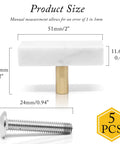 Sweet Finish T-Shaped Marble Cabinet Knobs With Brushed Brass Base, sharp drawer pulls 2 inch white stone with screws included.