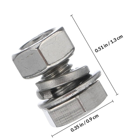 40 Piece M6 X 10mm Hex Bolts With Nuts Set In 304 Stainless Steel for industrial fastening on machinery, side view with dimensions