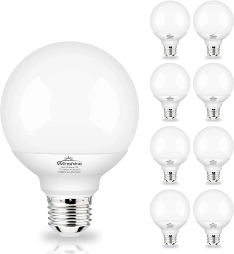G25 Globe LED Vanity Bulbs 8 Pack 5000K Daylight for Bathroom Mirror and Vanity Lighting, E26 Medium Screw Base, Non Dimmable