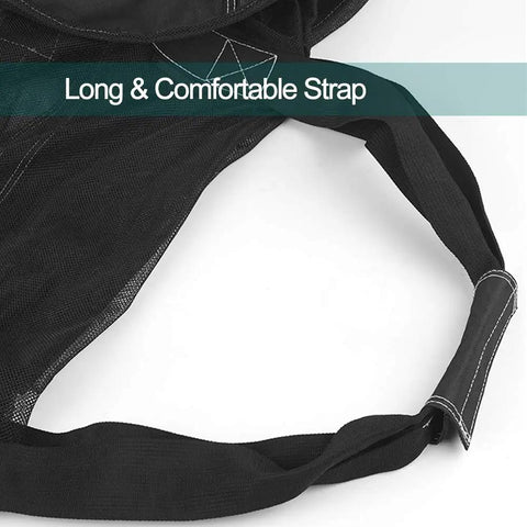 Close-up of XXL mesh duffle bag strap, highlighting the long and comfortable design for scuba and water sports gear transport.