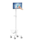Height Adjustable Mobile Medical Monitor Cart On Wheels With Basket Storage, Supports 17 To 32 Inch Monitors Up To 20 Lbs, Pneumatic Height Adjust, Ergonomic Viewing For Hospital Clinic Lab And Beauty Salon.