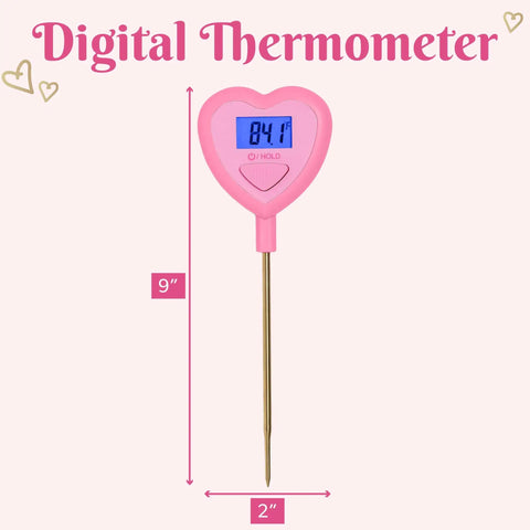 Heart Shaped Digital Thermometer For Cooking And Grilling With Instant Read In Celsius Or Fahrenheit Pink Finish, 9x2 Size