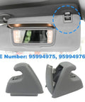 Gray sun visor clip holder installed in Chevrolet Cruze with additional clip detail, OE 95994975, 95994976, 2 pack.