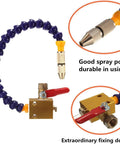 Mist coolant lubrication system unit with blue flexible hose, brass fittings and spray nozzle for CNC milling/lathe.