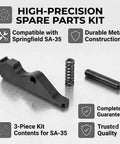3 Piece Replacement Kit For SA-35 Pistol With Extractor, Spring, And Pin on silver background with feature icons