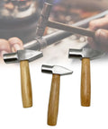 Heavy Duty Flat Faced Hammer For Jewelry Making And Metalworking, shown with durable wooden handles, ideal for silversmithing.