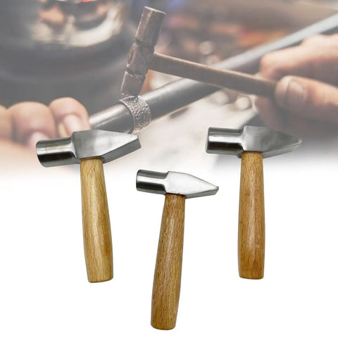 Heavy Duty Flat Faced Hammer For Jewelry Making And Metalworking, shown with durable wooden handles, ideal for silversmithing.