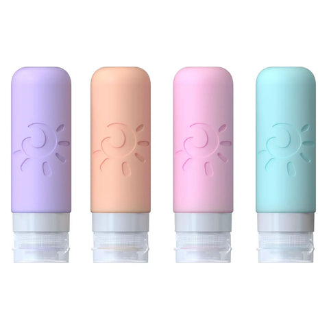 Leak Proof TSA Approved Travel Bottles Set 3oz refillable containers, multicolor silicone for shampoo, conditioner, lotion, body wash.