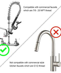 Comparison of Pre Rinse Sprayer Head for Commercial Kitchen Faucet Replacement 1.42 GPM High Pressure and standard faucet compatibility