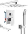 Rainfall Tub Shower Faucet Set With Handheld Sprayer Wall Mount Square High-Pressure Shower System 12-Inch Shower Head Tub Spout Rough-In Valve Polished Chrome For A Game-Changing Spa At Home