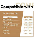 Compatibility chart for Radiator Cooling Fan Motor For Honda Accord CRV Element Civic Acura TSX RSX 5 Blade Replacement Part Fits 2002 To 2011