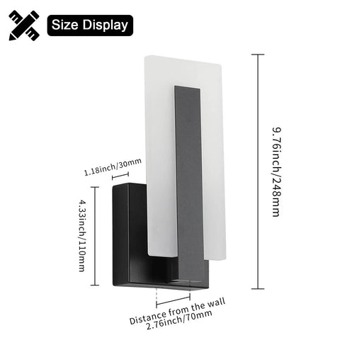 Top Shelf Modern Led Wall Sconces Set Of Two Up And Down Black Metal Fixture With 3000K Warm White Glow dimensions displayed.