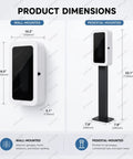 Heavy Duty Outdoor EV Charger Enclosure Wall Mount Box With Integrated Combo Lock And Clear View Window To Ward Off Weather dimensions of wall and pedestal mounts.