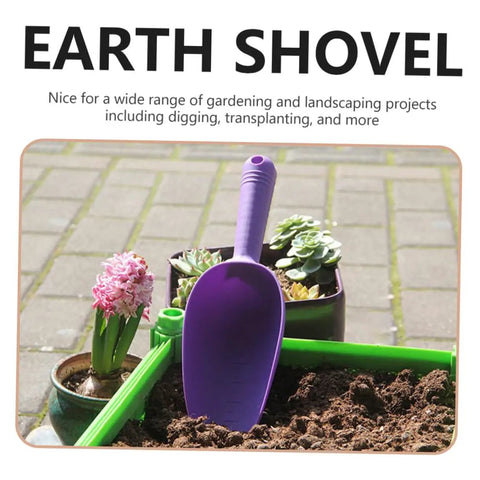 Lightweight Plastic Garden Shovels Set With Ergonomic Handles, Mini Spatulas For Planting And Transferring Soil, Indoor Gardening Tools, Easy Plant Care And Maintenance, purple shovel in soil