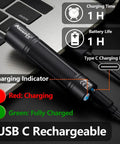 Compact 365nm UV Blacklight With USB C Rechargeable Battery showing charging indicators and USB-C port for easy use