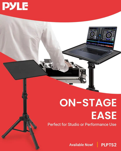 Universal Laptop Projector Tripod Stand Foldable Design Heavy Duty Workhorse Mount with adjustable height and plate size shown.