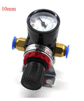 No Sweat Quarter Inch Air Pressure Regulator Valve Featuring Crisp Dial Gauge For Airbrush Spray Painting And Pneumatic Gear Adjusts Flow Zero To Eight Point Five Bar Rock Solid, compact size with gauge and controls.