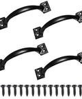 4 Pack 6 Inch Cabinet Door Handles Vintage Barn Door Pulls with 16 screws, black cast iron design for versatile furniture use.