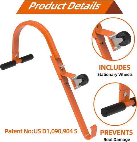 Two Pack Roof Ladder Hooks With Wheel Stabilizers For Built Tough Steel Support, Roof Ridge Extension, Rubber Grip T Bar